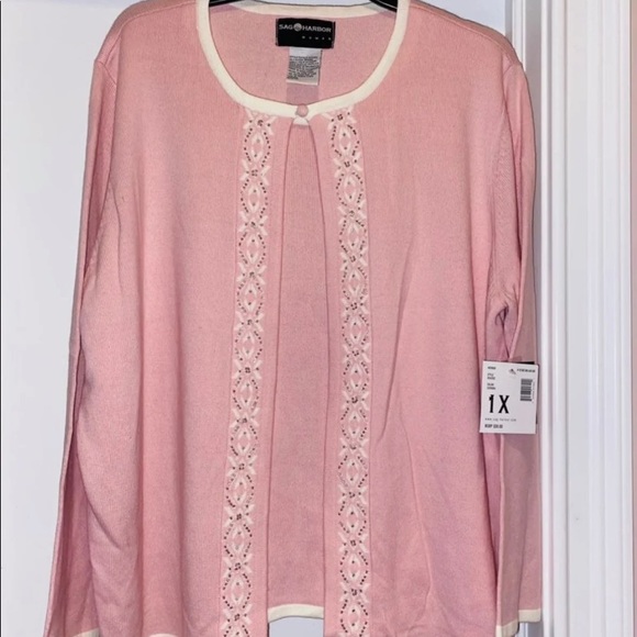 NEW GORGEOUS PINK/WHITE PLUS SIZE 1X SWEATER❣️ - Picture 1 of 6